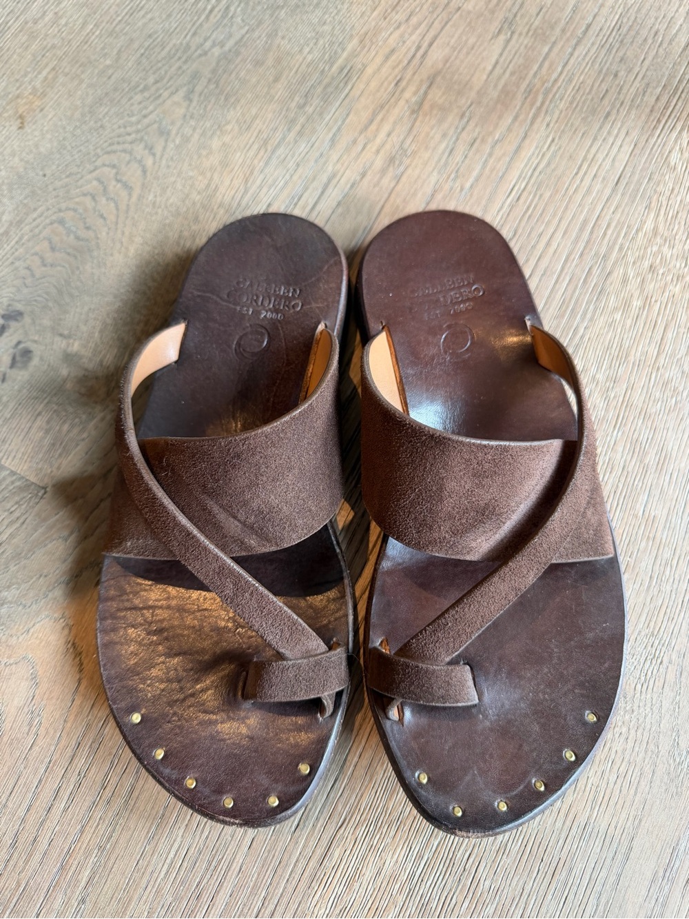 Calleen Cordero Women’s Brown Suede Toe-Loop Slide Sandals Size 8